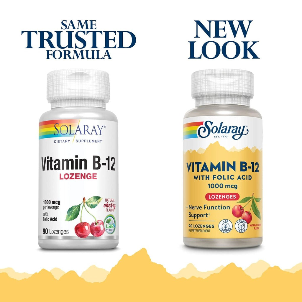 SOLARAY Vitamin B-12 1000mcg Lozenges with Folic Acid 90CT