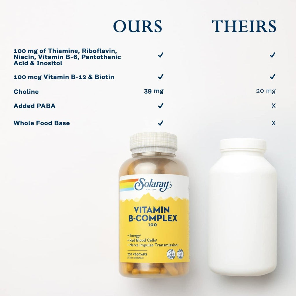 Solaray Complexe Vitamine B 100 mg - Vitamines B Complètes pour l'Énergie et la Vitalité - 250 Végicaps