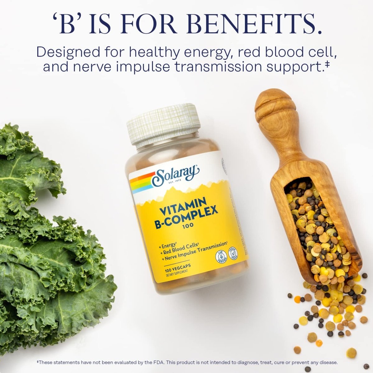 SOLARAY Vitamine B-Complex 100 mg - Soutien Vital pour l'Énergie, les Cellules Sanguines et les Nerfs - 100 Végicaps (100 Unités)