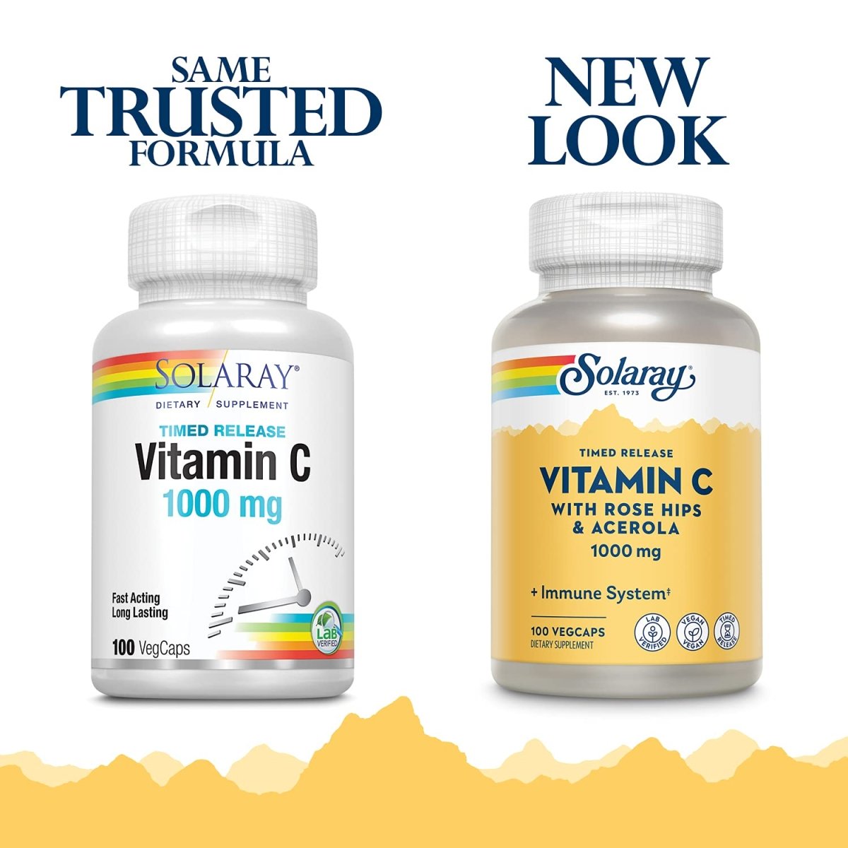 SOLARAY Vitamine C 1000 mg avec églantier et acérola, libération prolongée en deux étapes, soutien immunitaire longue durée, 100 comprimés