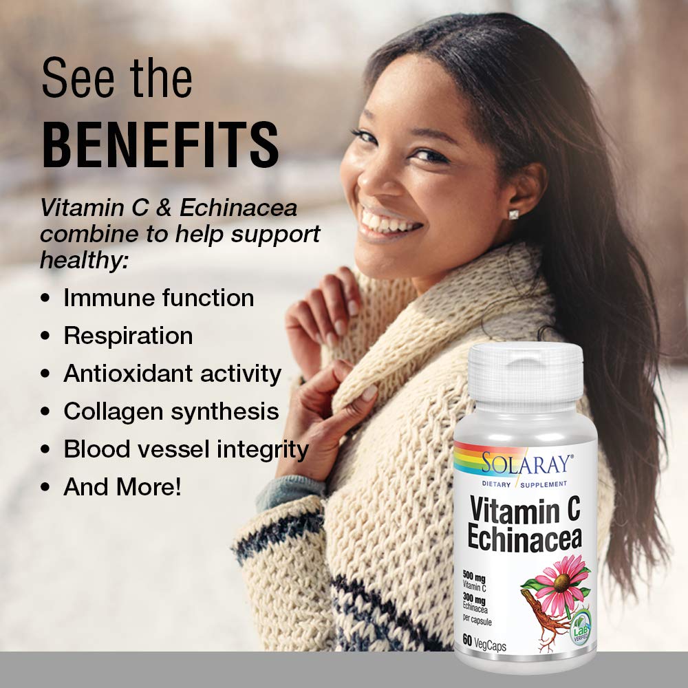 Solaray Vitamine C & Racine d'Échinacée 500mg 60 Gélules Végétales