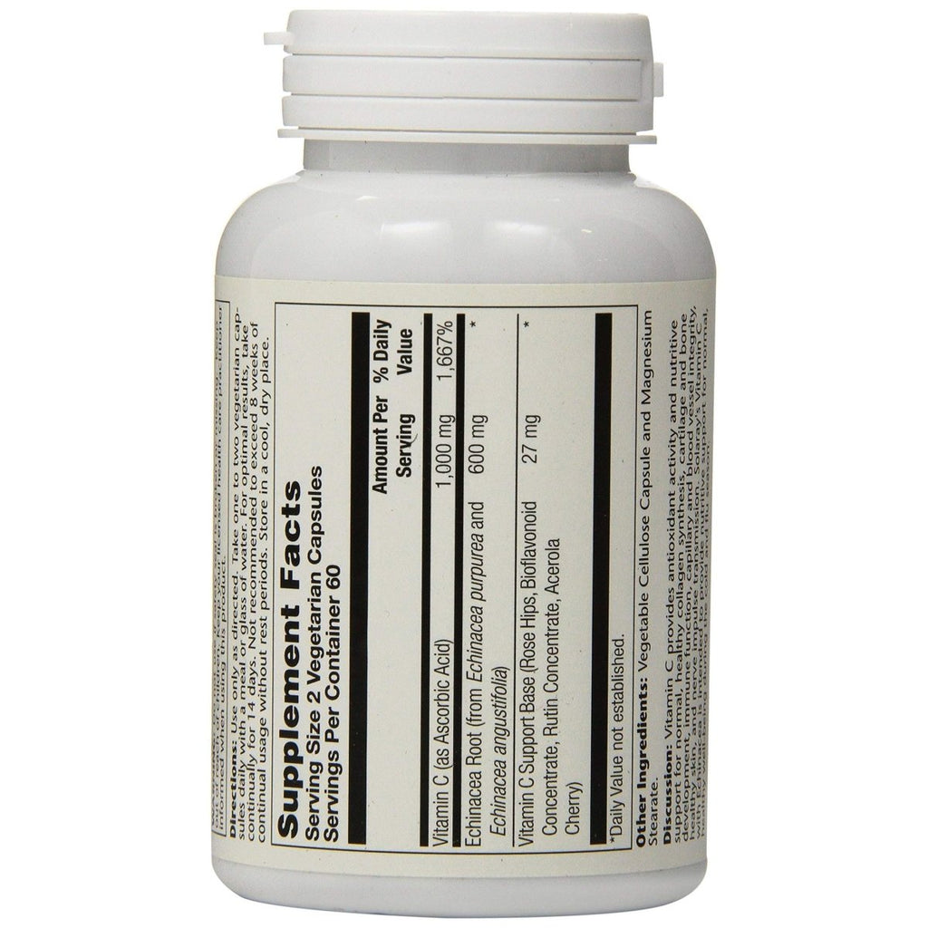 SOLARAY Vitamin C & Echinacea Root Healthy Immune System Support with 500mg VIT C & 300mg Echinacea per VegCap 120ct