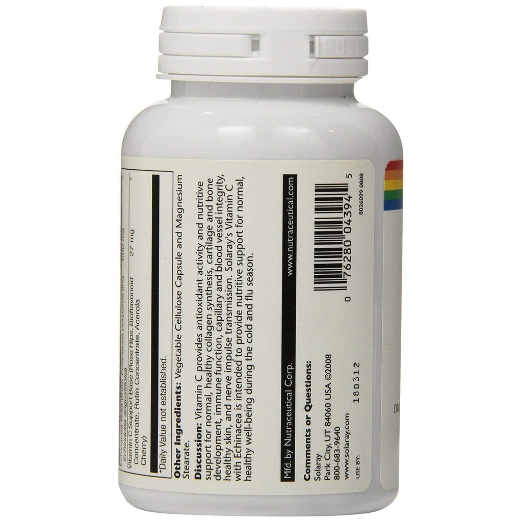 SOLARAY Vitamin C & Echinacea Root Healthy Immune System Support with 500mg VIT C & 300mg Echinacea per VegCap 120ct