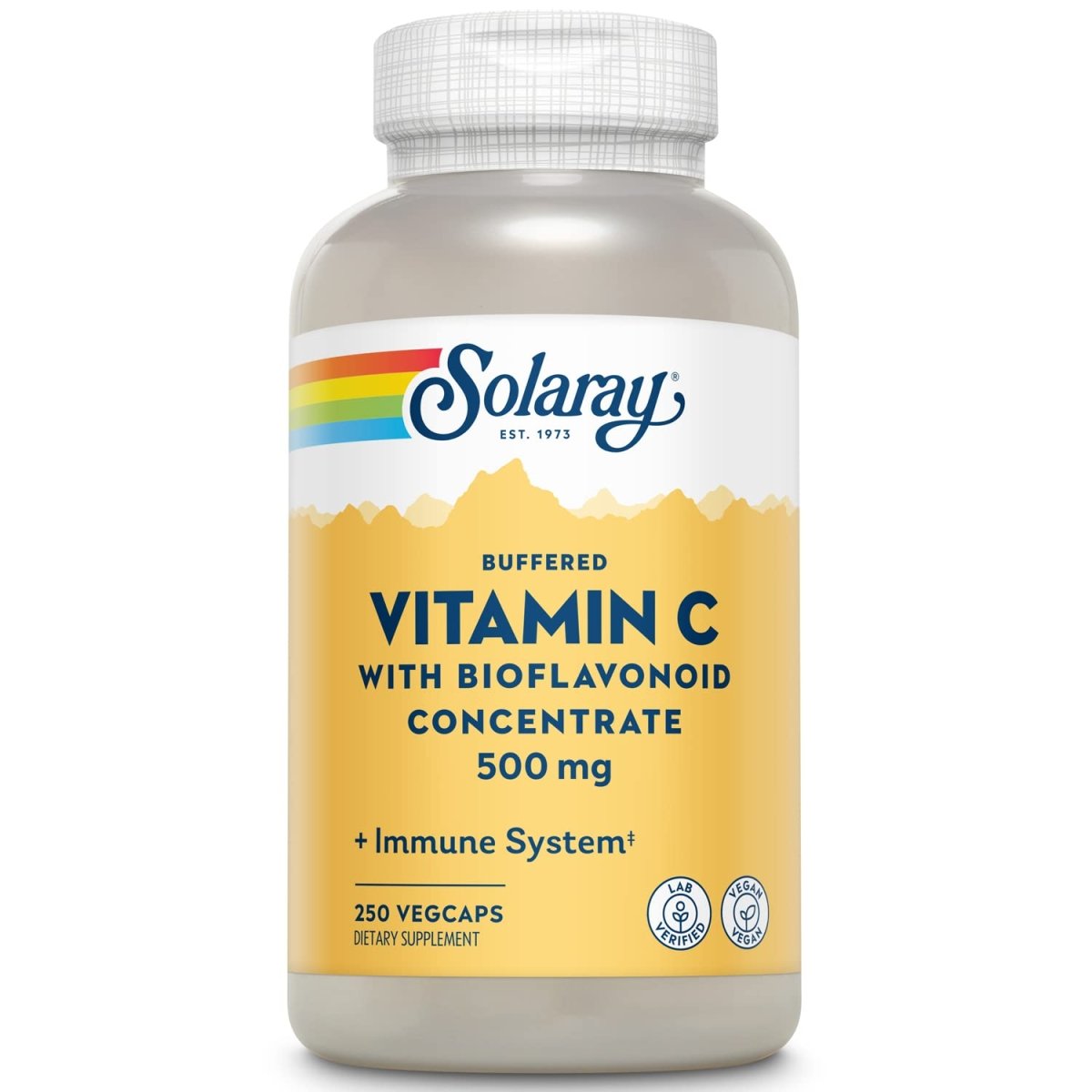 SOLARAY Vitamine C et complexe de bioflavonoïdes 500 mg tamponnée pour une digestion facile, soutien du système immunitaire, synthèse du collagène et antioxydant 250 gélules végétales