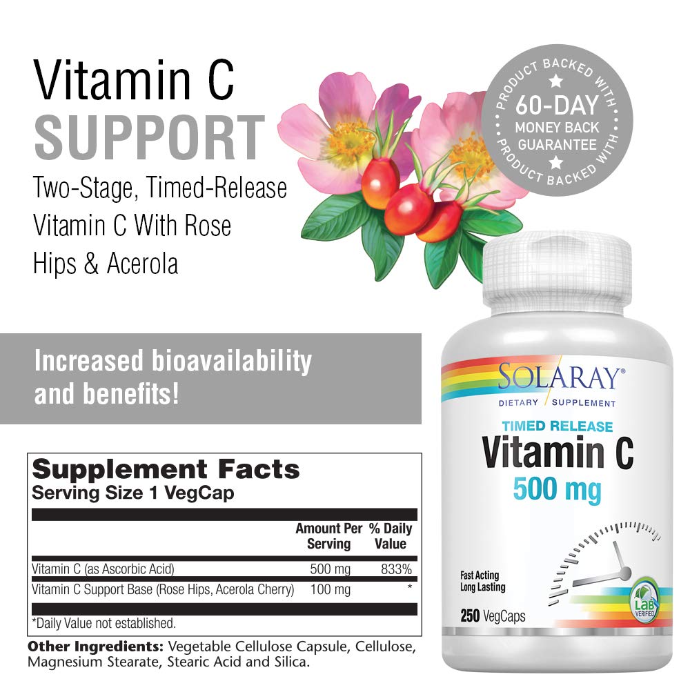 SOLARAY Vitamin C w/Rose Hips & Acerola 500mg 250 CT