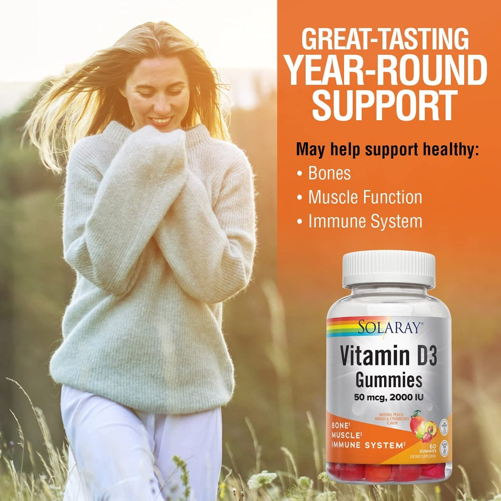 SOLARAY Vitamin D3 Gummies 50 mcg, 2000 IU 30 Serv, 60 Ct