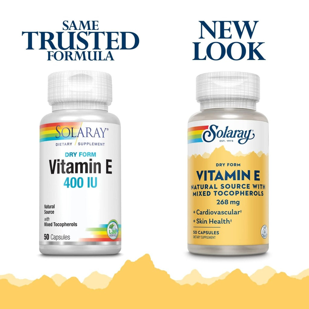 SOLARAY Vitamin E, Dry 400 IU w/Mixed Tocopherols 50 Capsules