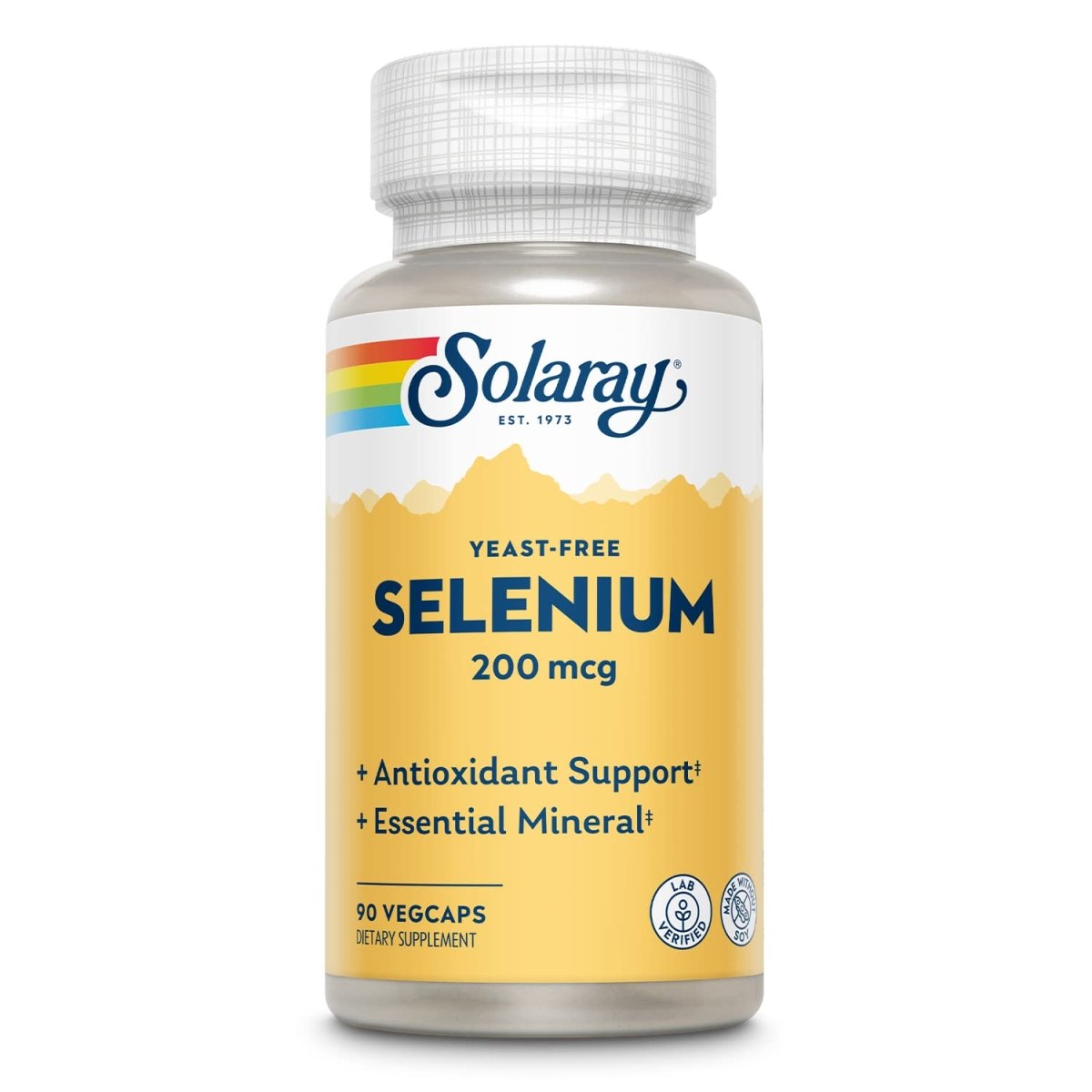 Solaray Sélénium Sans Levure 200µg, Soutien pour un Système Immunitaire Sain et la Fonction Thyroïdienne, Haute Absorption, Végan, 90 Gélules Végétales