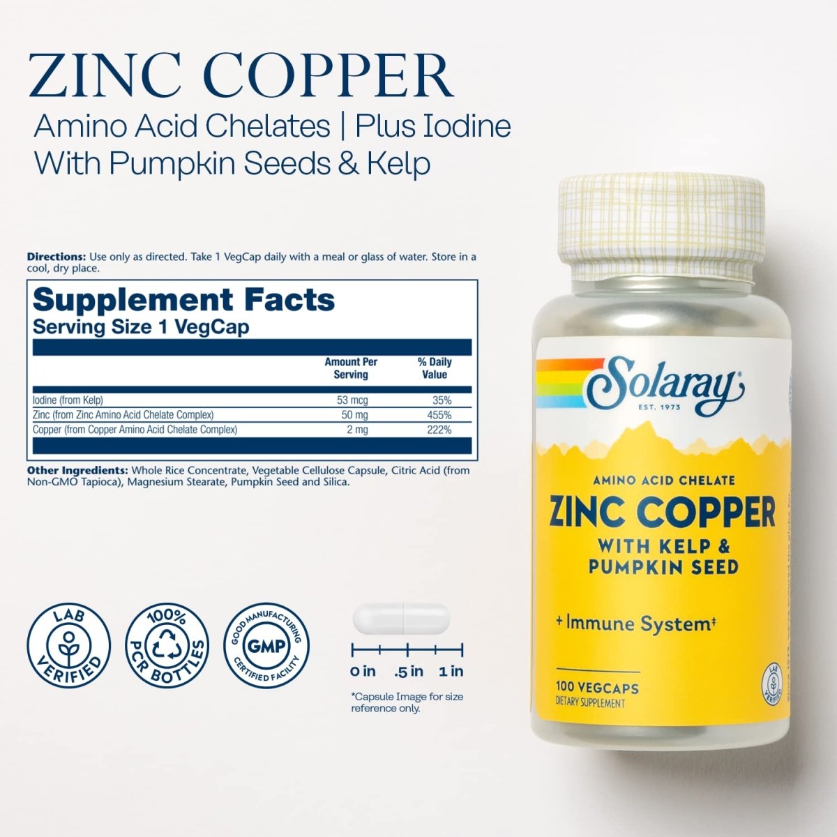Solaray Zinc Cuivre Acides Aminés Chélatés - 100 Végécaps