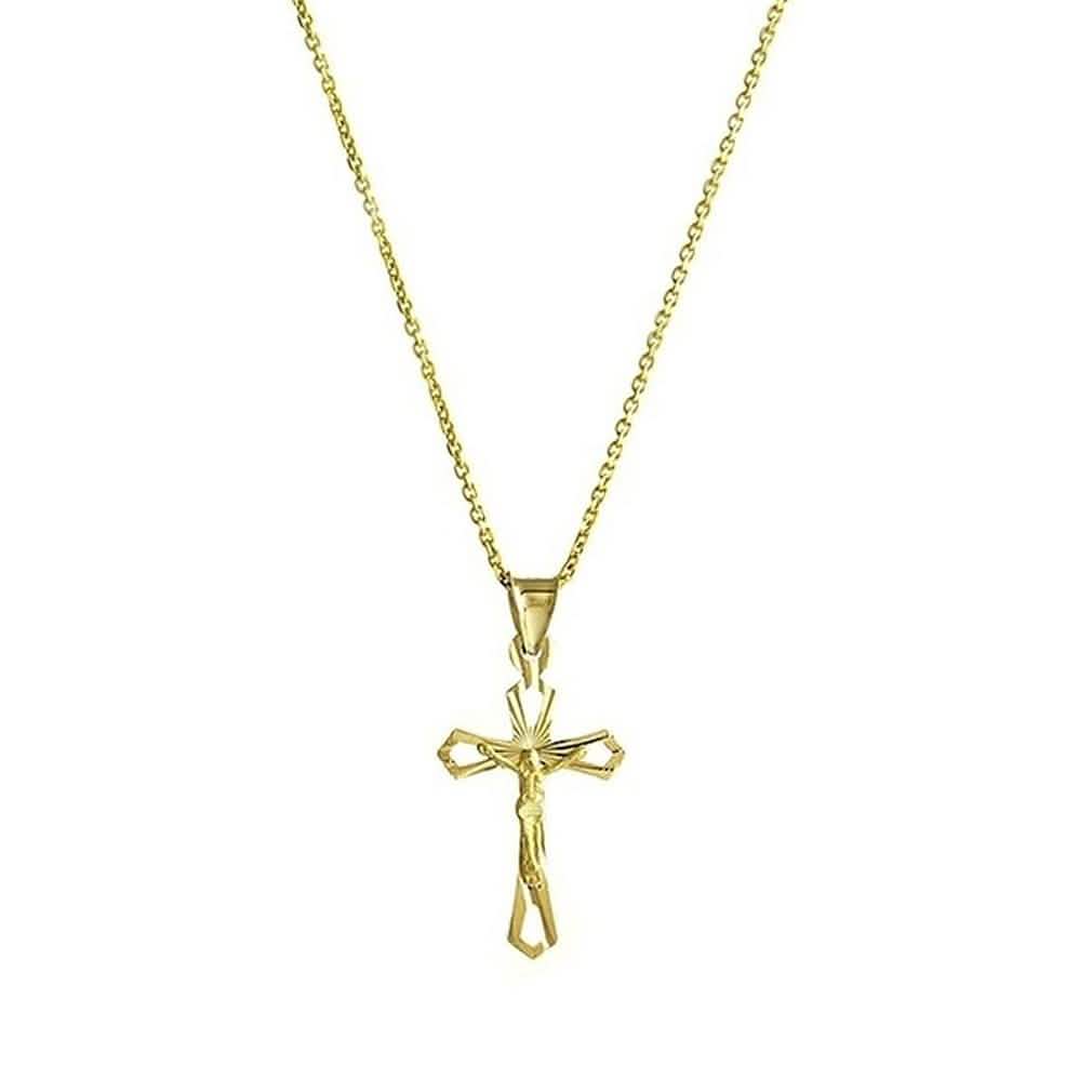 Collier croix en or jaune 10K massif taillé au diamant