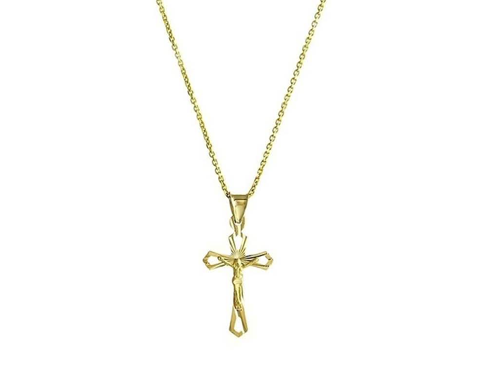 Collier croix en or jaune 10K massif taillé au diamant