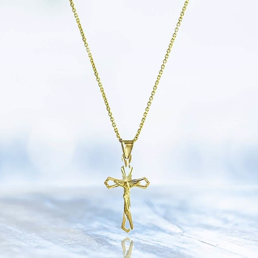 Collier croix en or jaune 10K massif taillé au diamant