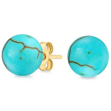 Boucles d'oreilles clous en or 14 carats massif et véritable turquoise