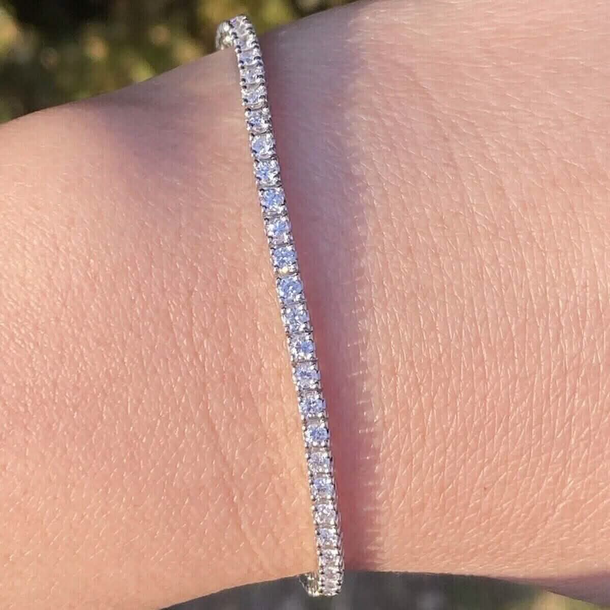Bracelet de tennis en or blanc massif 14 carats avec diamants 100 % naturels de 2,13 carats