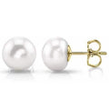 Clous d'oreilles en or jaune 14 carats massif avec perles d'eau douce de 6 mm