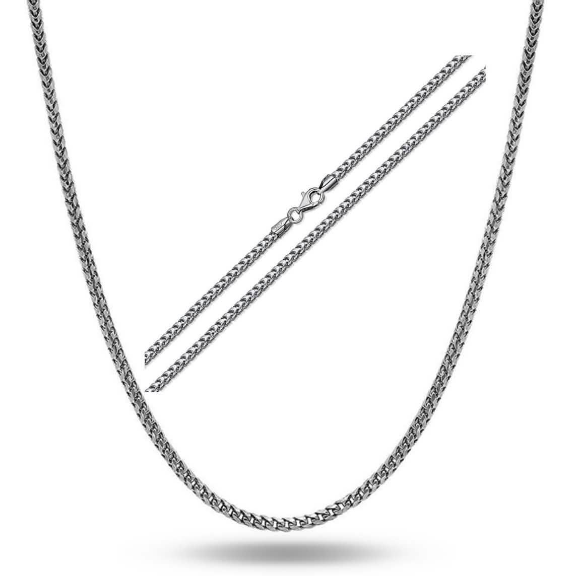 Chaîne Franco en argent sterling massif .925 plaqué rhodium de 1,1 mm