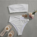 Maillot de bain bikini taille haute, maillot de bain femme avec chaîne, ensemble 2 pièces, maillot de bain de sport femme, ensemble bikini deux pièces, maillot de bain smocké à volants, épaules dénudées avec bas taille haute