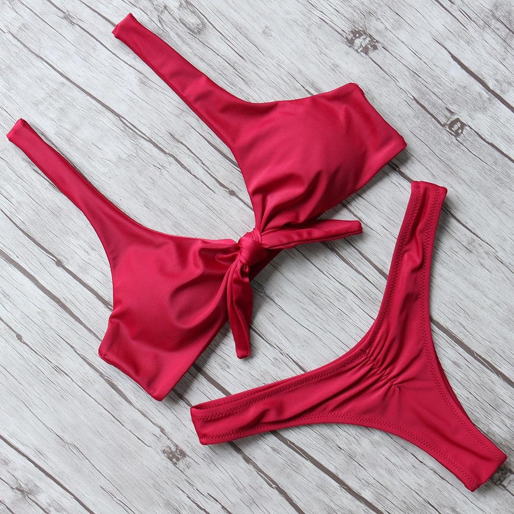 Ensemble de bikini solide Maillot de bain femme Bikini Maillot de bain femme Haut court Licou Maillot de bain Maillot de bain Bikini Coupe haute Maillot de bain taille haute Grande taille Maillot de bain d'été