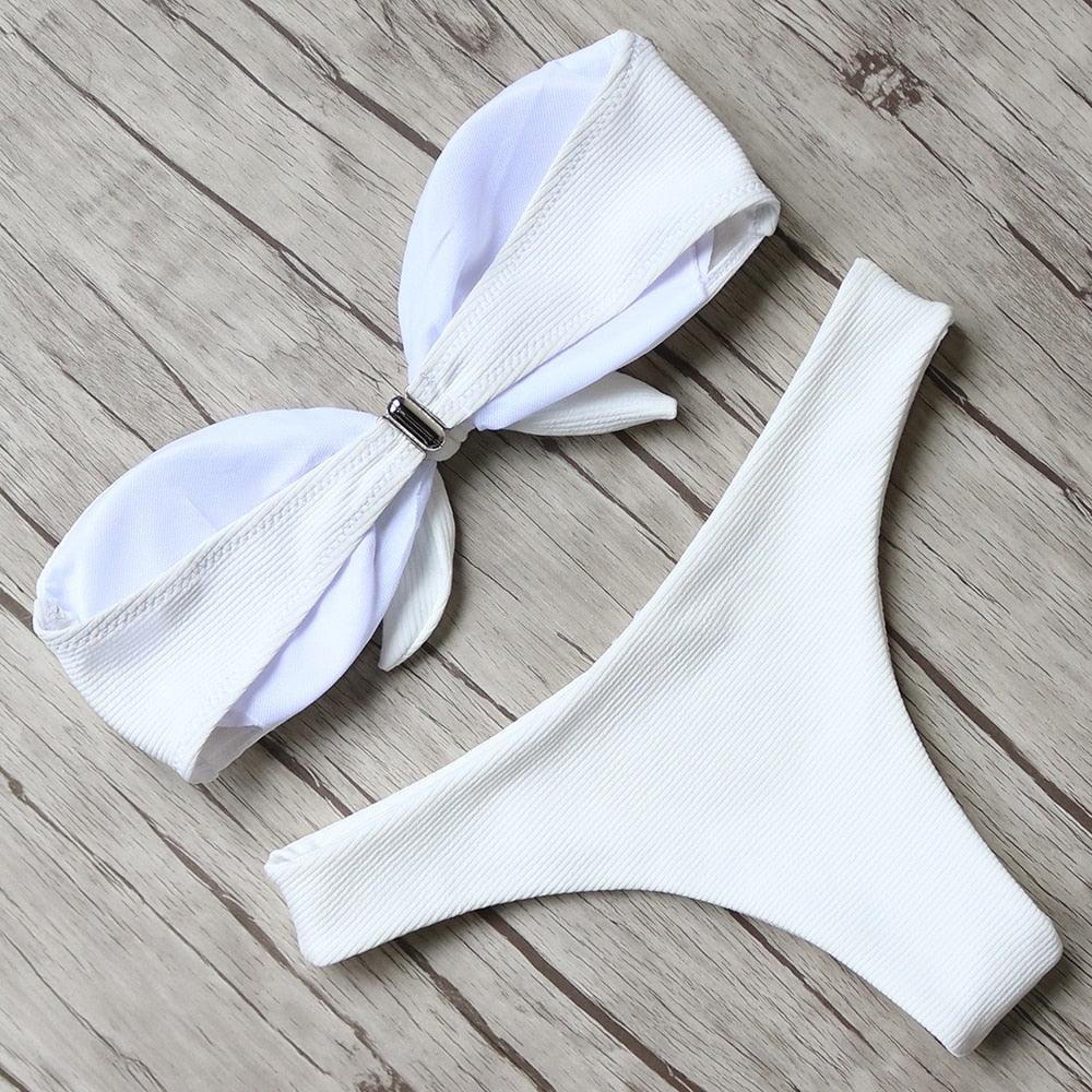Ensemble de bikini solide Maillot de bain femme Bikini Maillot de bain femme Haut court Licou Maillot de bain Maillot de bain Bikini Coupe haute Maillot de bain taille haute Grande taille Maillot de bain d'été