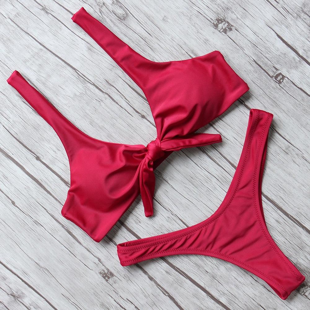 Ensemble de bikini solide Maillot de bain femme Bikini Maillot de bain femme Haut court Licou Maillot de bain Maillot de bain Bikini Coupe haute Maillot de bain taille haute Grande taille Maillot de bain d'été