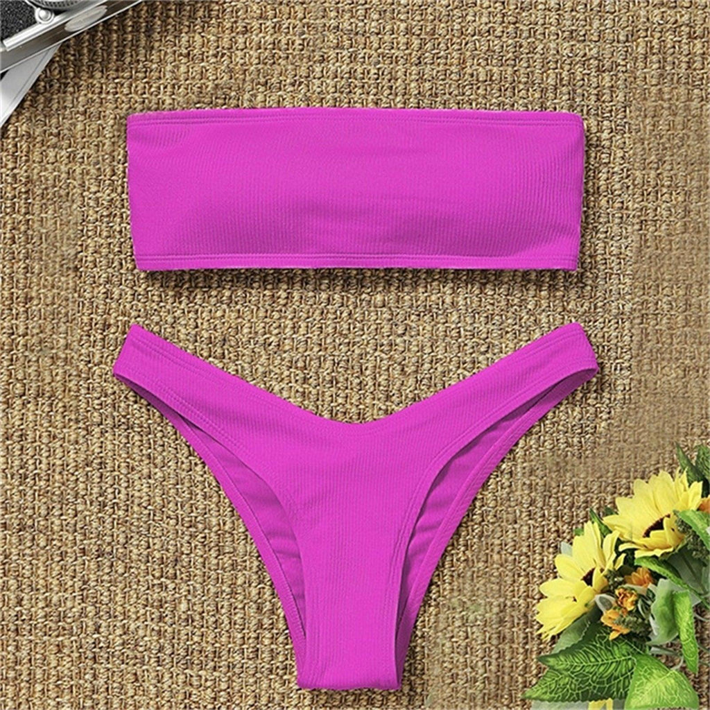 Maillot de bain bikini uni femme ensemble de bikini femme maillot de bain côtelé sans bretelles ensemble de bikini à lacets coupe haute deux pièces maillot de bain deux pièces haut bustier maillot de bain femme maillot de bain femme