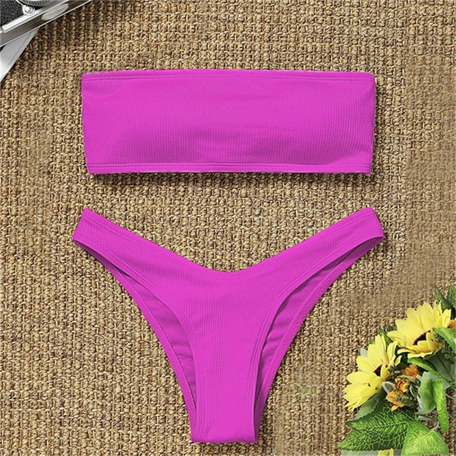 Maillot de bain bikini uni femme ensemble de bikini femme maillot de bain côtelé sans bretelles ensemble de bikini à lacets coupe haute deux pièces maillot de bain deux pièces haut bustier maillot de bain femme maillot de bain femme