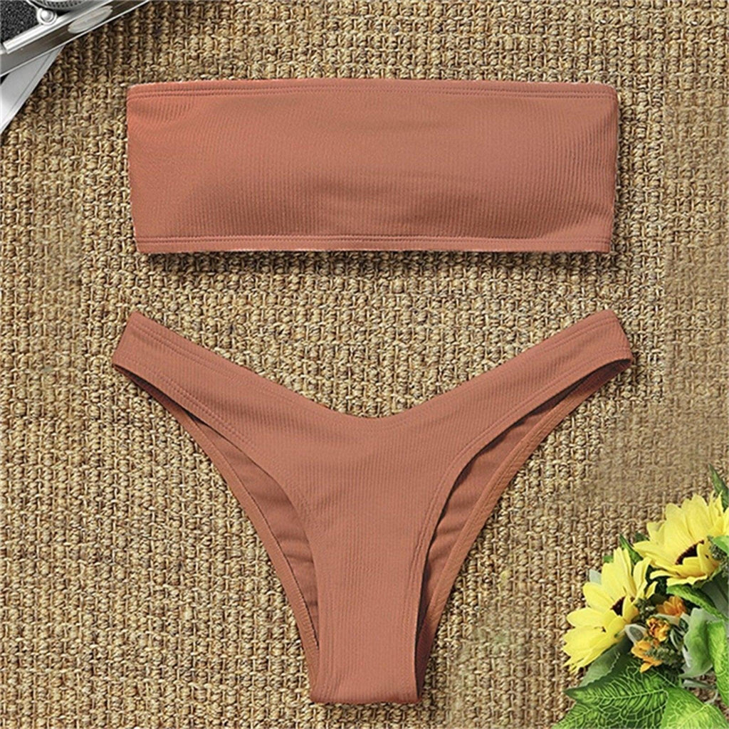 Maillot de bain bikini uni femme ensemble de bikini femme maillot de bain côtelé sans bretelles ensemble de bikini à lacets coupe haute deux pièces maillot de bain deux pièces haut bustier maillot de bain femme maillot de bain femme