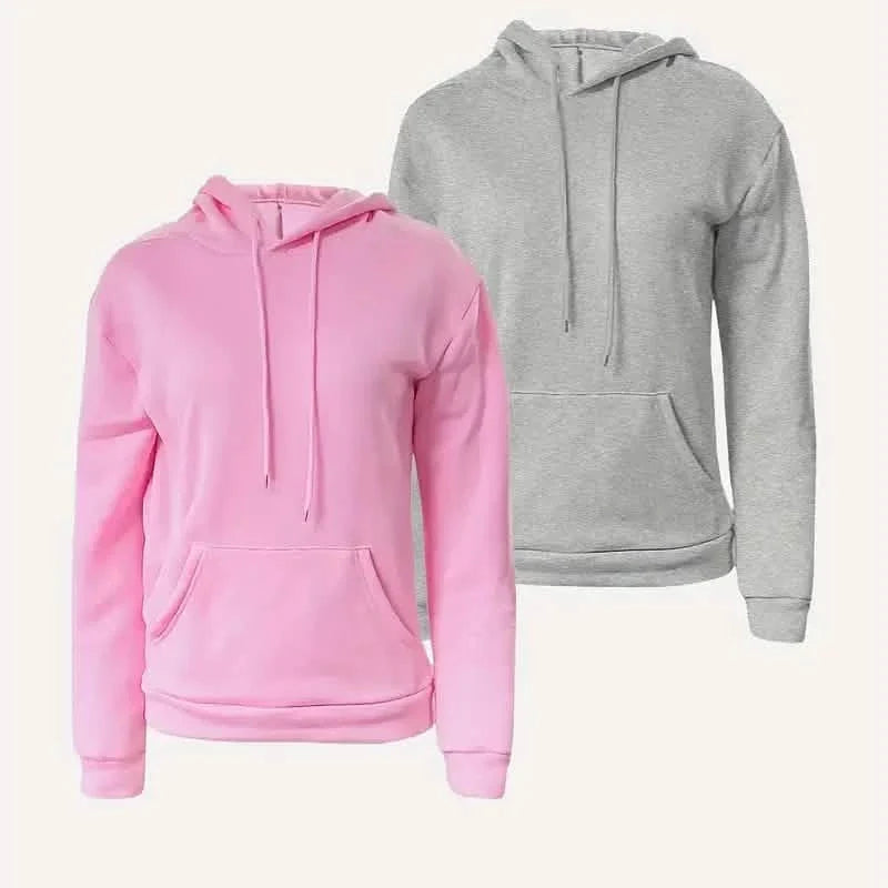 Sweat à capuche décontracté à manches longues avec cordon de serrage et couleur unie