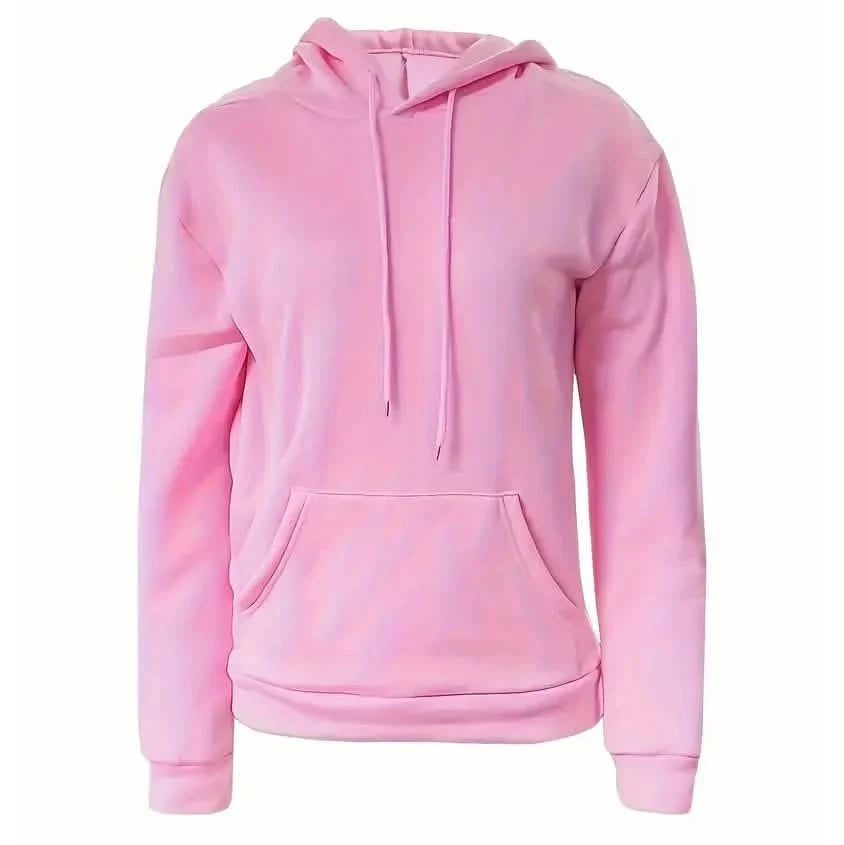 Sweat à capuche décontracté à manches longues avec cordon de serrage et couleur unie