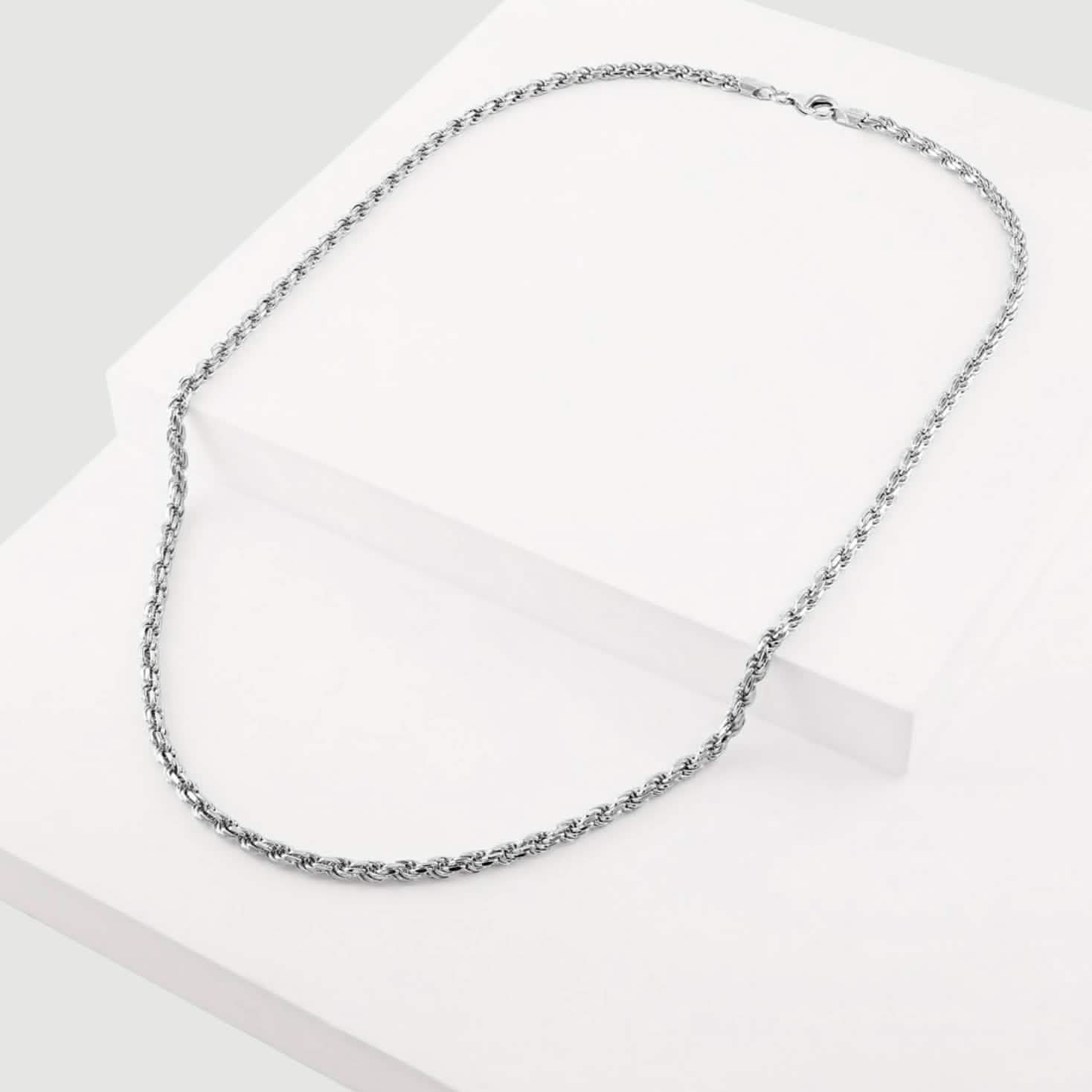 Chaîne en argent massif 925, maille corde, 3,5 mm
