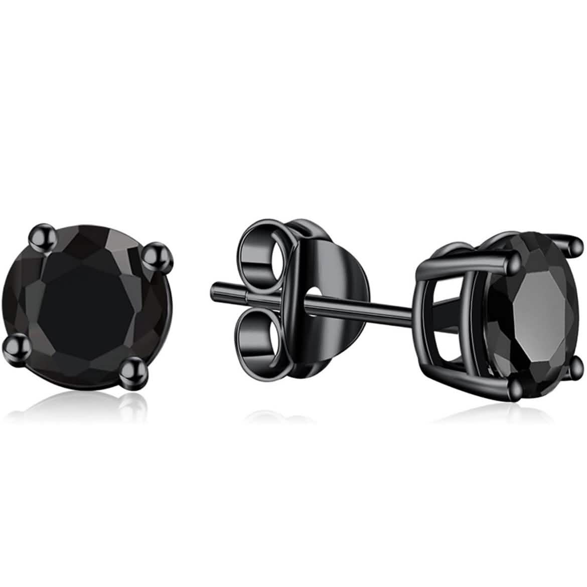 Puces d'oreilles en argent sterling massif avec zircones cubiques noires
