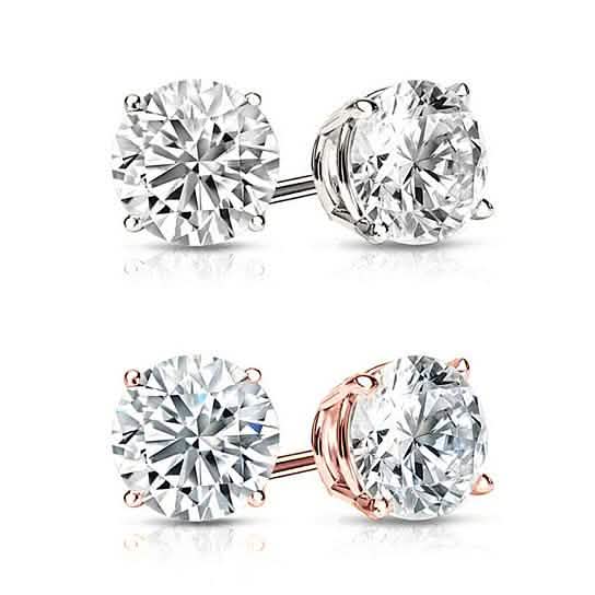 Puces d'oreilles rondes en argent sterling massif serties de cristaux