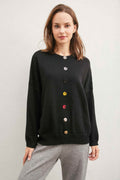Pull uni avec boutons colorés