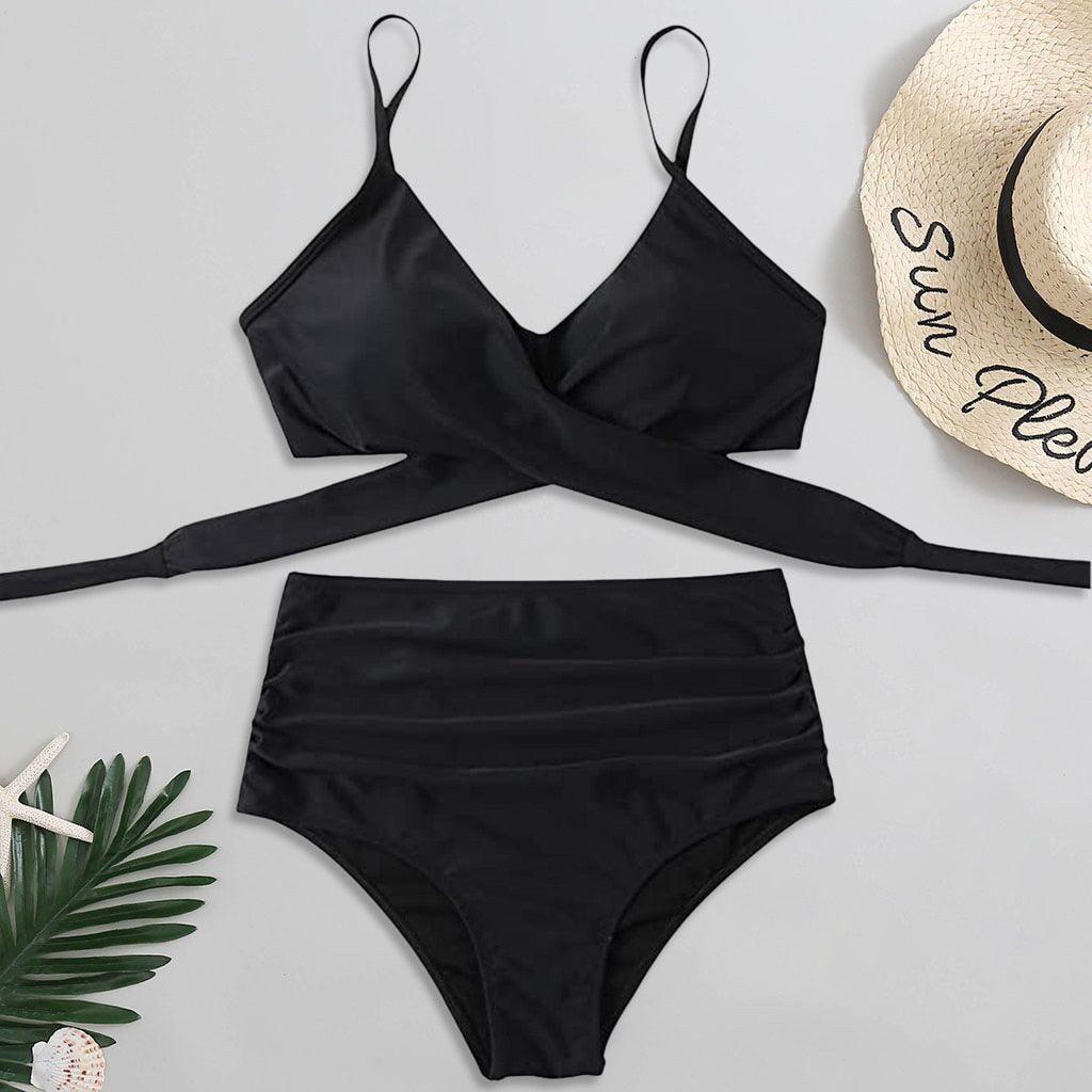Maillot de Bain Femme Haut Bikini Push Up Echancré Bretelles Maillot de Bain Femme Taille Haute Bikini Twist Devant Hauts de Bikini Lacés Maillots de Bain 2 Pièces Été
