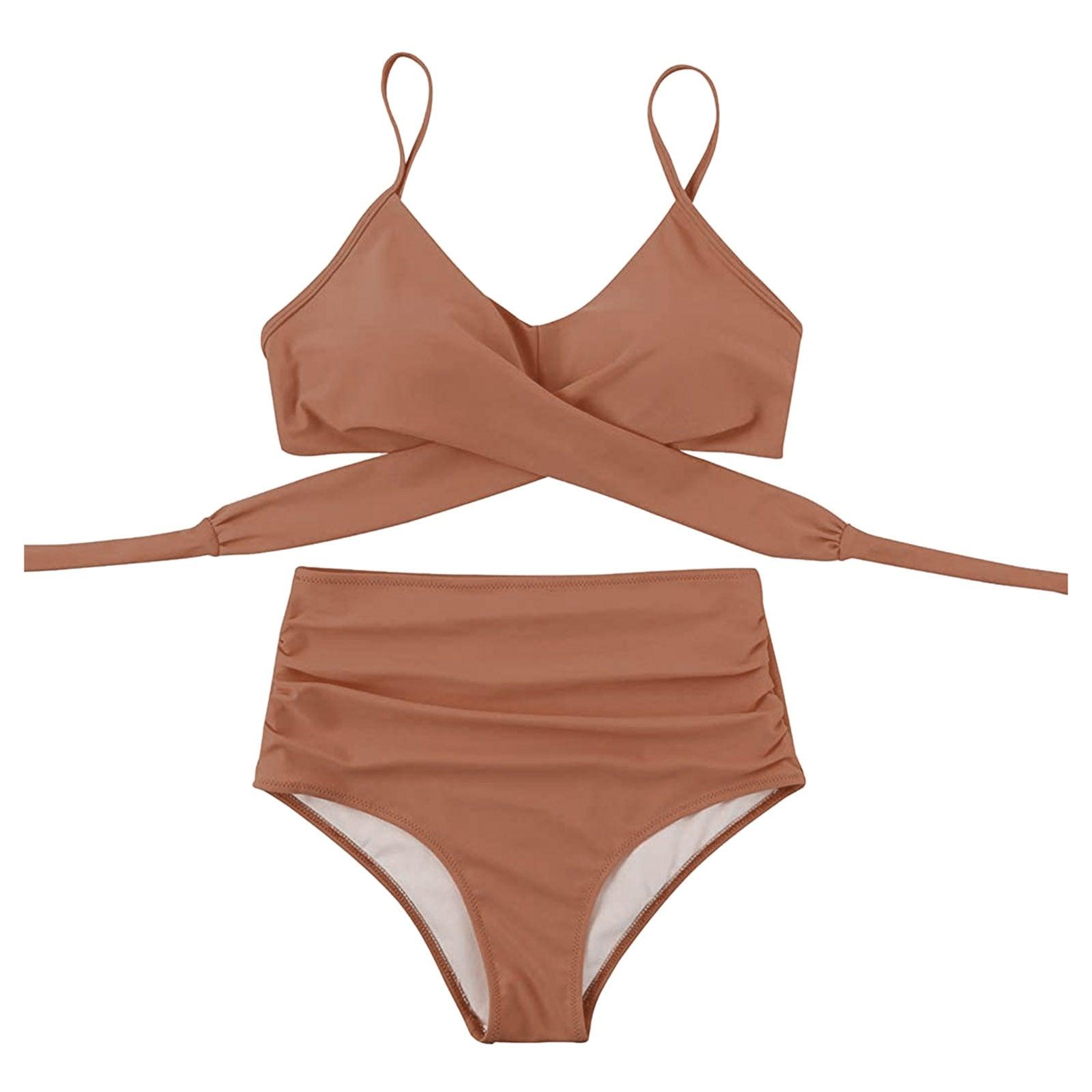 Maillot de Bain Femme Haut Bikini Push Up Echancré Bretelles Maillot de Bain Femme Taille Haute Bikini Twist Devant Hauts de Bikini Lacés Maillots de Bain 2 Pièces Été