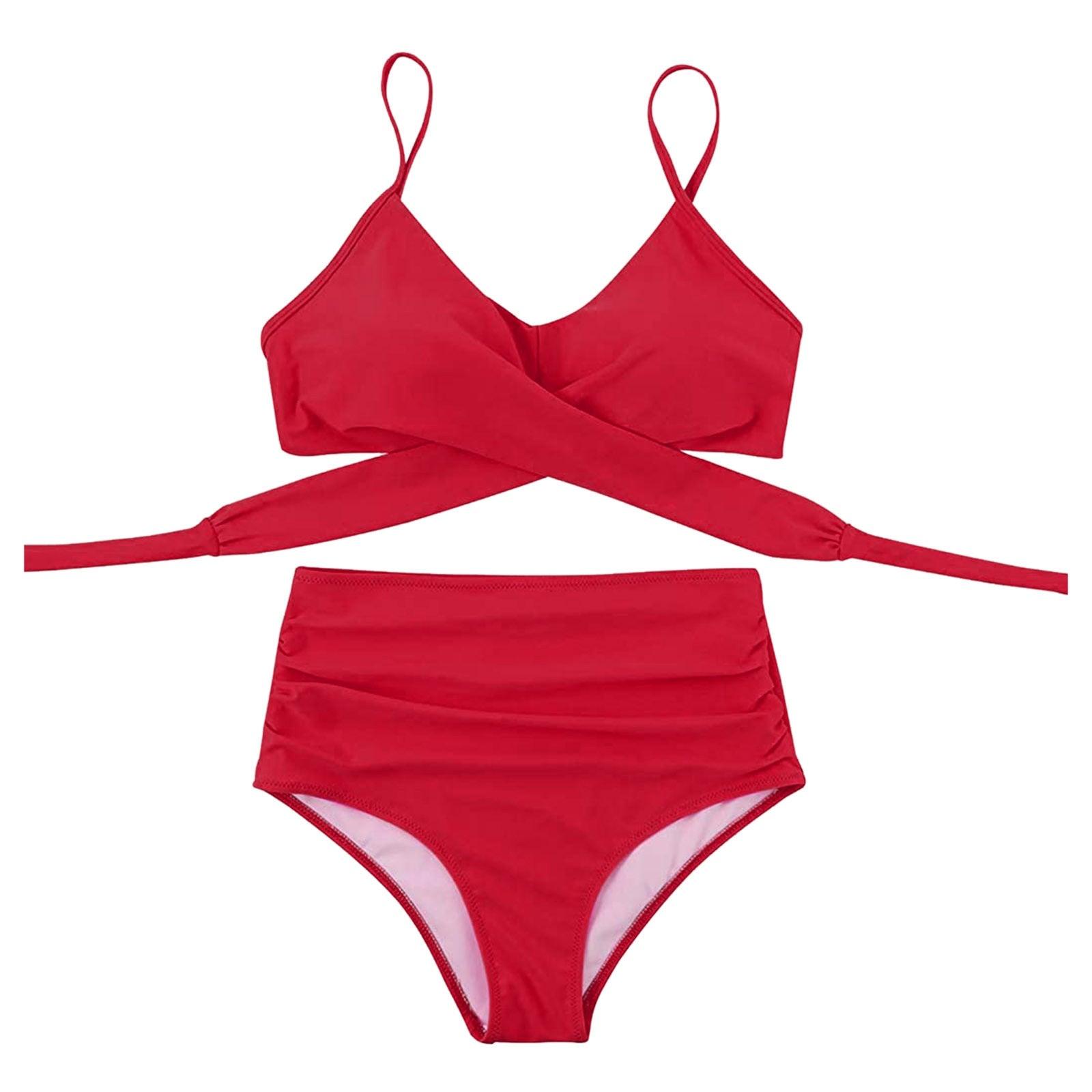 Maillot de Bain Femme Haut Bikini Push Up Echancré Bretelles Maillot de Bain Femme Taille Haute Bikini Twist Devant Hauts de Bikini Lacés Maillots de Bain 2 Pièces Été