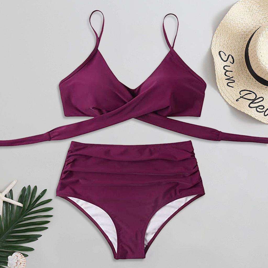 Maillot de Bain Femme Haut Bikini Push Up Echancré Bretelles Maillot de Bain Femme Taille Haute Bikini Twist Devant Hauts de Bikini Lacés Maillots de Bain 2 Pièces Été
