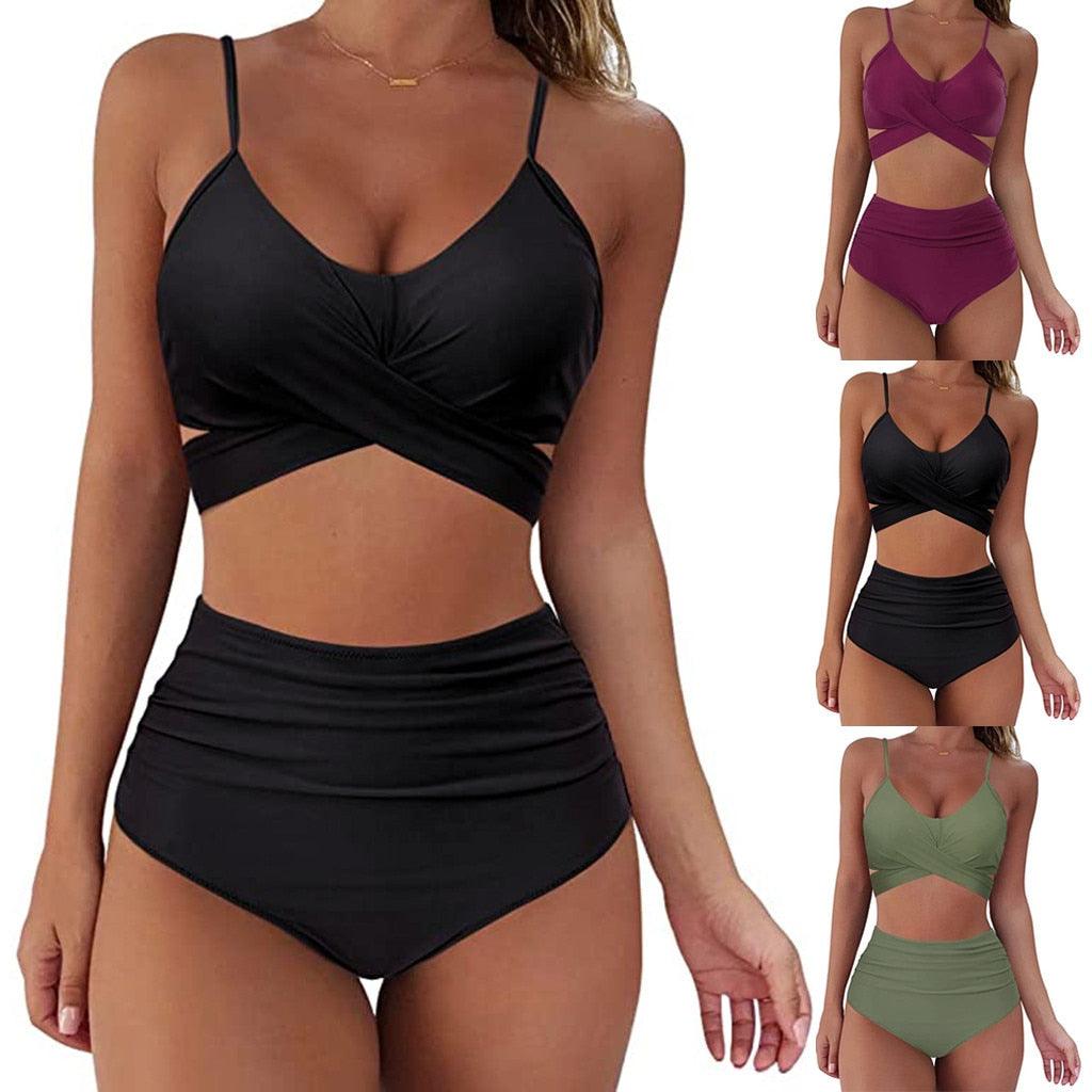 Maillot de Bain Femme Haut Bikini Push Up Echancré Bretelles Maillot de Bain Femme Taille Haute Bikini Twist Devant Hauts de Bikini Lacés Maillots de Bain 2 Pièces Été