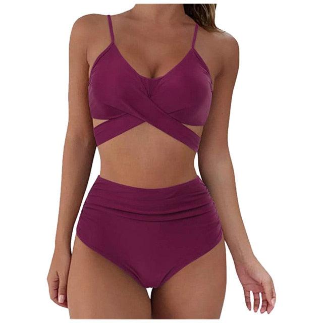 Maillot de Bain Femme Haut Bikini Push Up Echancré Bretelles Maillot de Bain Femme Taille Haute Bikini Twist Devant Hauts de Bikini Lacés Maillots de Bain 2 Pièces Été