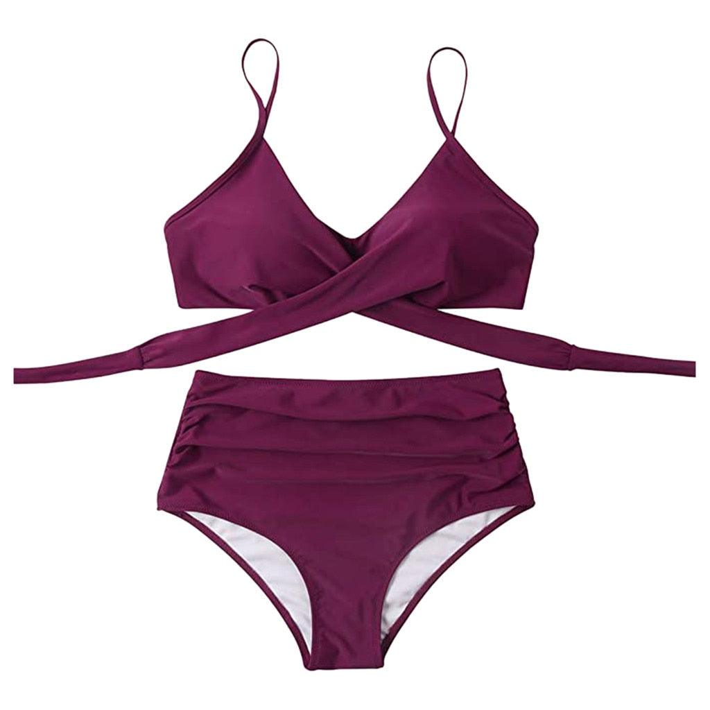 Maillot de Bain Femme Haut Bikini Push Up Echancré Bretelles Maillot de Bain Femme Taille Haute Bikini Twist Devant Hauts de Bikini Lacés Maillots de Bain 2 Pièces Été