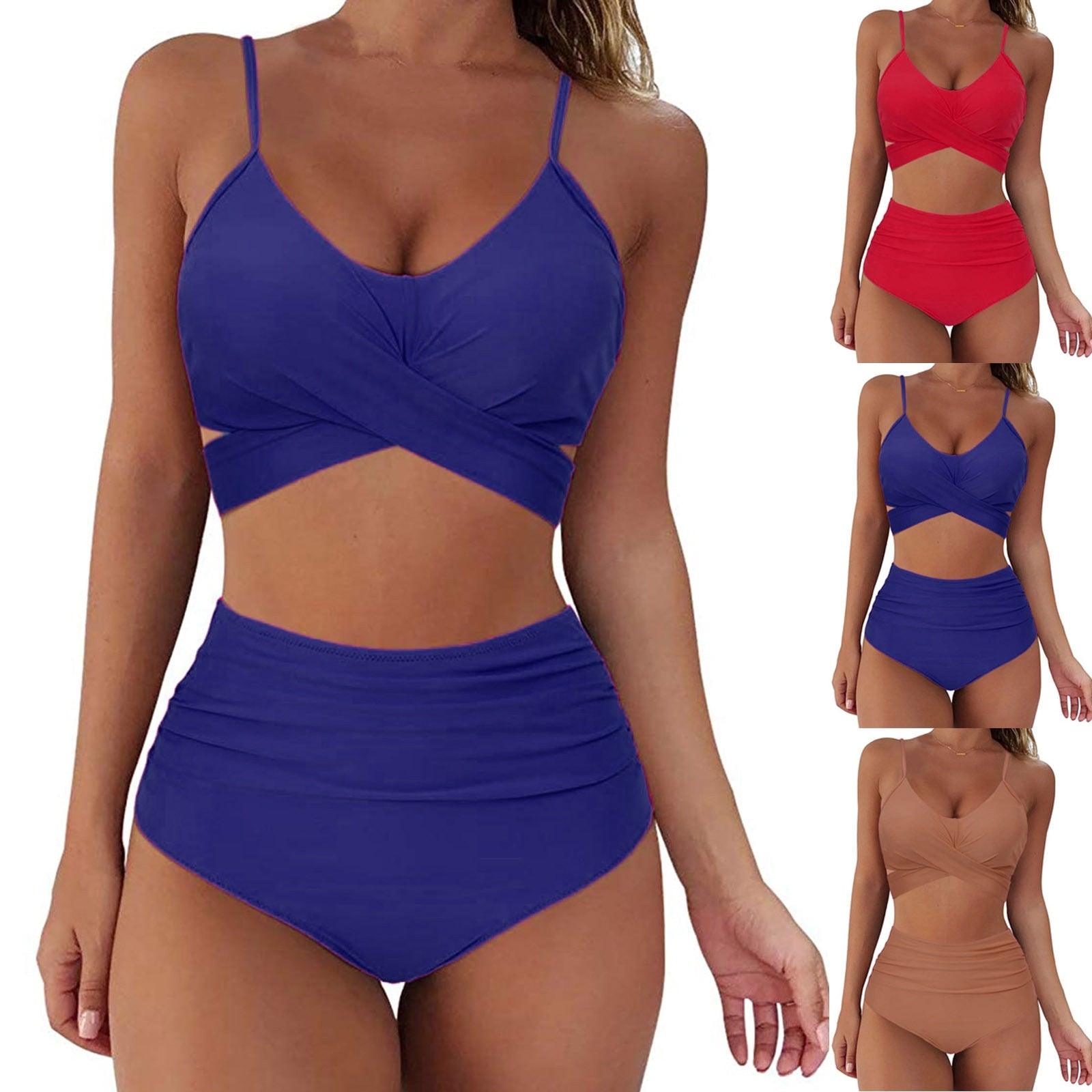 Maillot de Bain Femme Haut Bikini Push Up Echancré Bretelles Maillot de Bain Femme Taille Haute Bikini Twist Devant Hauts de Bikini Lacés Maillots de Bain 2 Pièces Été
