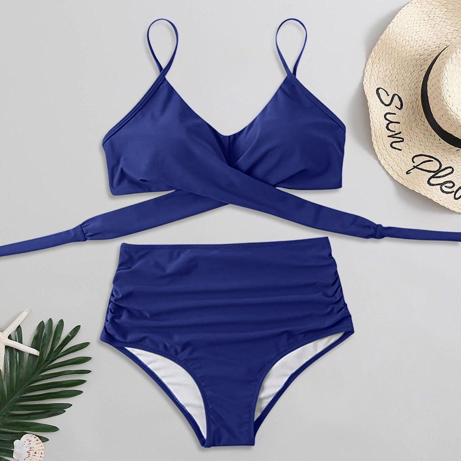 Maillot de Bain Femme Haut Bikini Push Up Echancré Bretelles Maillot de Bain Femme Taille Haute Bikini Twist Devant Hauts de Bikini Lacés Maillots de Bain 2 Pièces Été