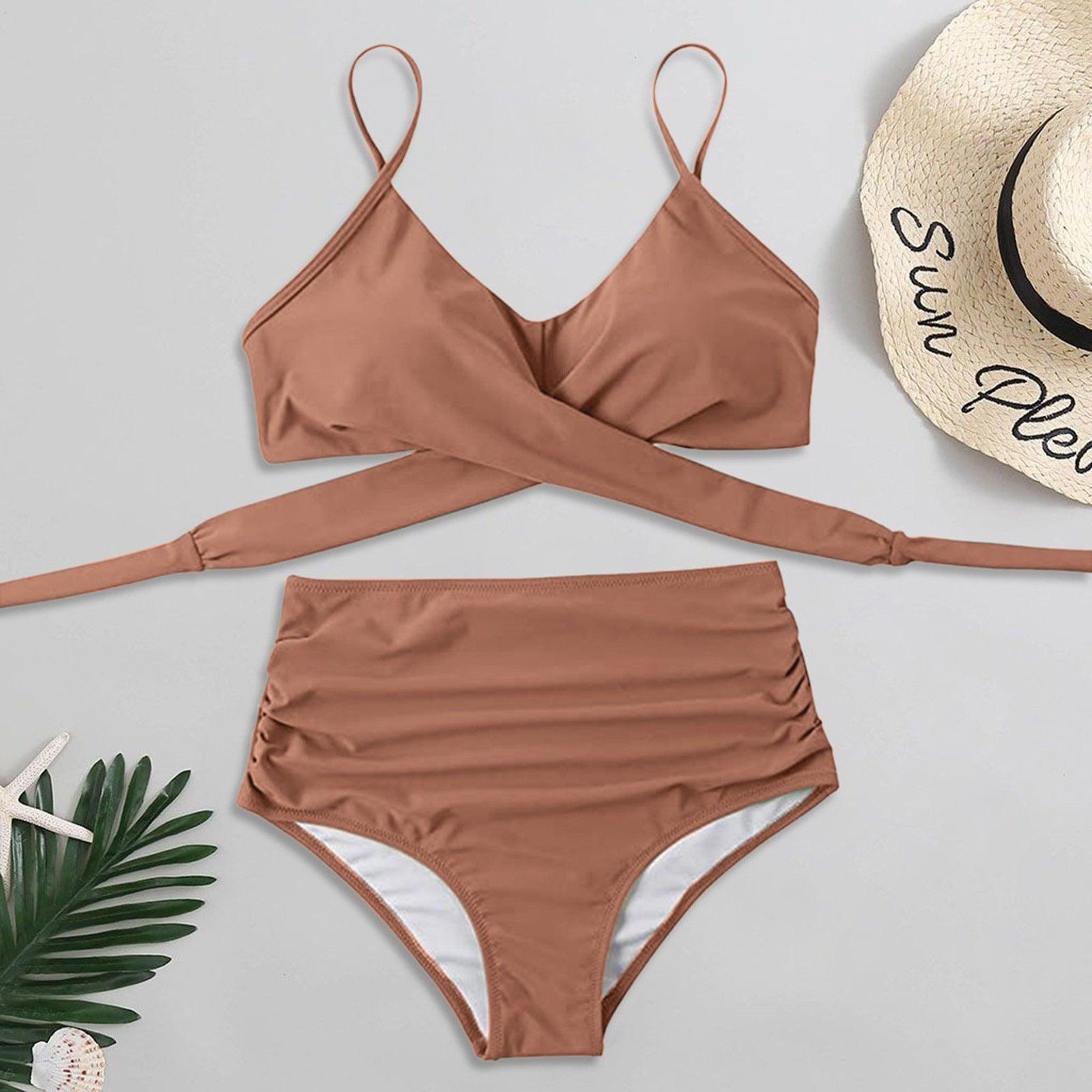 Maillot de Bain Femme Haut Bikini Push Up Echancré Bretelles Maillot de Bain Femme Taille Haute Bikini Twist Devant Hauts de Bikini Lacés Maillots de Bain 2 Pièces Été