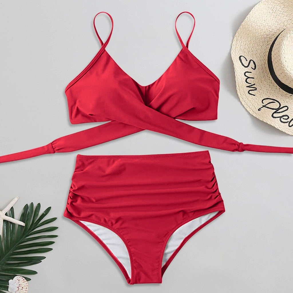 Maillot de Bain Femme Haut Bikini Push Up Echancré Bretelles Maillot de Bain Femme Taille Haute Bikini Twist Devant Hauts de Bikini Lacés Maillots de Bain 2 Pièces Été