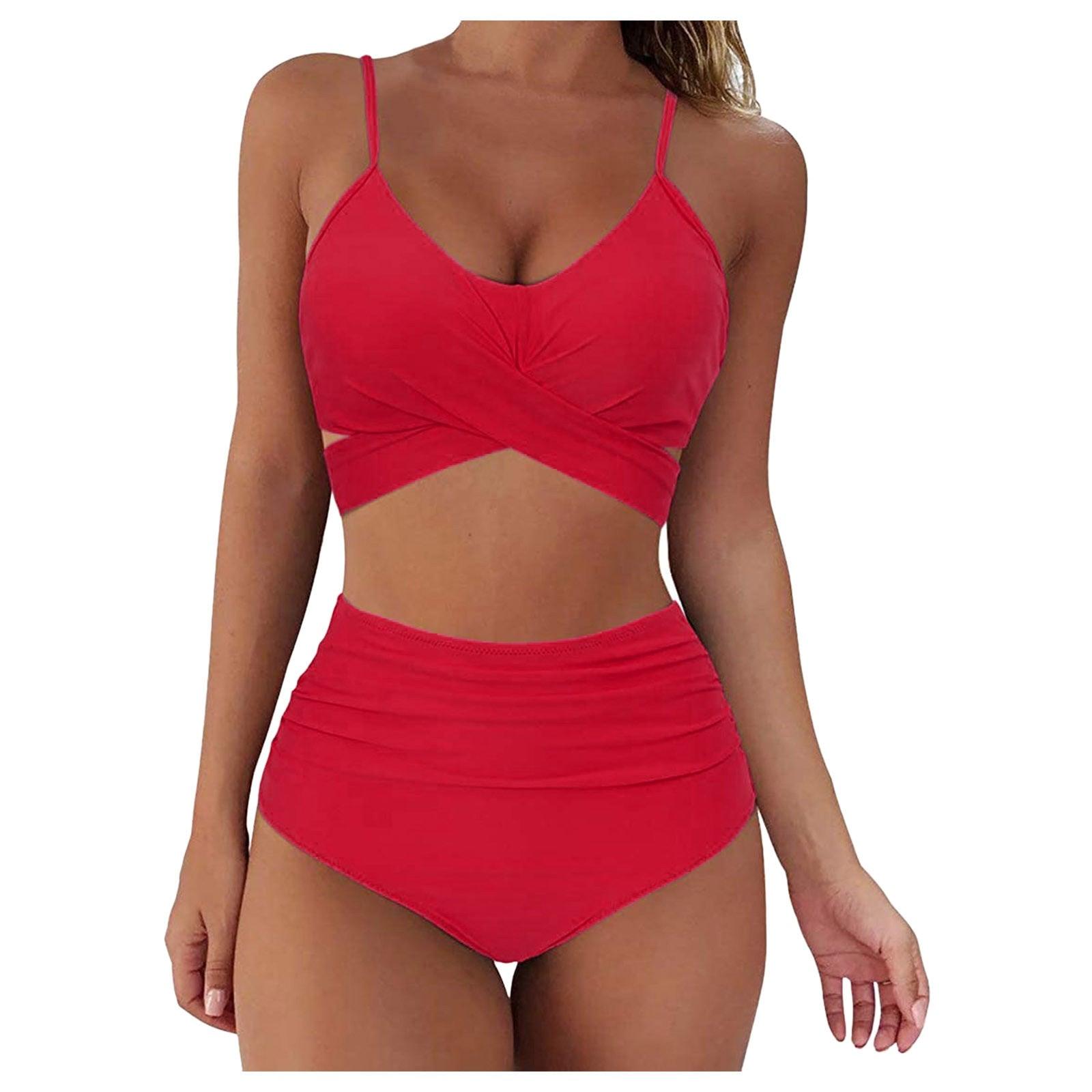 Maillot de Bain Femme Haut Bikini Push Up Echancré Bretelles Maillot de Bain Femme Taille Haute Bikini Twist Devant Hauts de Bikini Lacés Maillots de Bain 2 Pièces Été