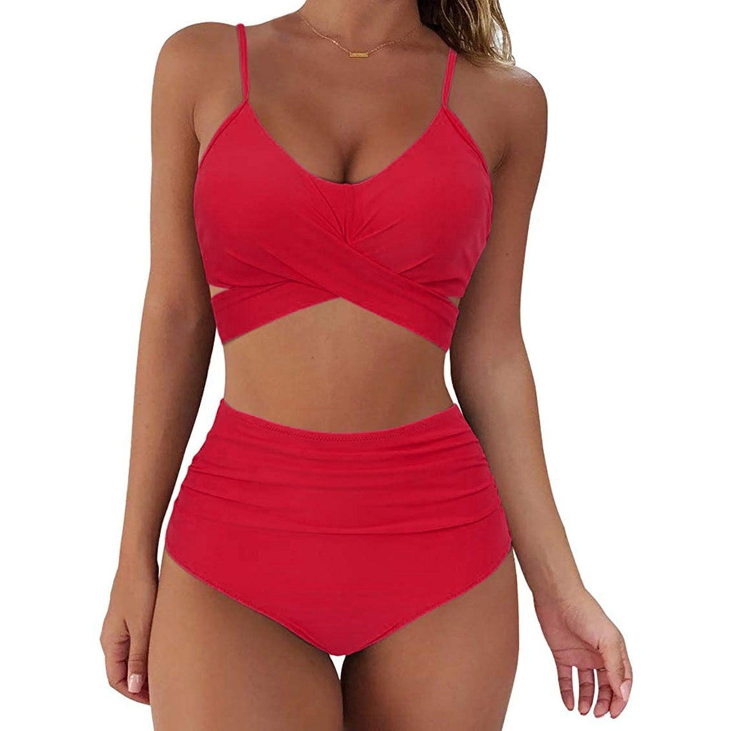 Maillot de Bain Femme Haut Bikini Push Up Echancré Bretelles Maillot de Bain Femme Taille Haute Bikini Twist Devant Hauts de Bikini Lacés Maillots de Bain 2 Pièces Été