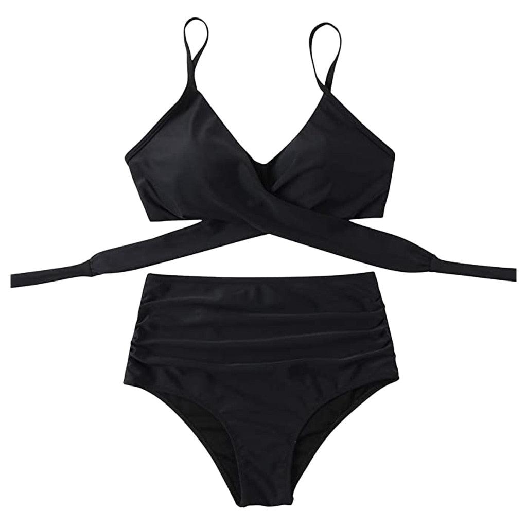 Maillot de Bain Femme Haut Bikini Push Up Echancré Bretelles Maillot de Bain Femme Taille Haute Bikini Twist Devant Hauts de Bikini Lacés Maillots de Bain 2 Pièces Été