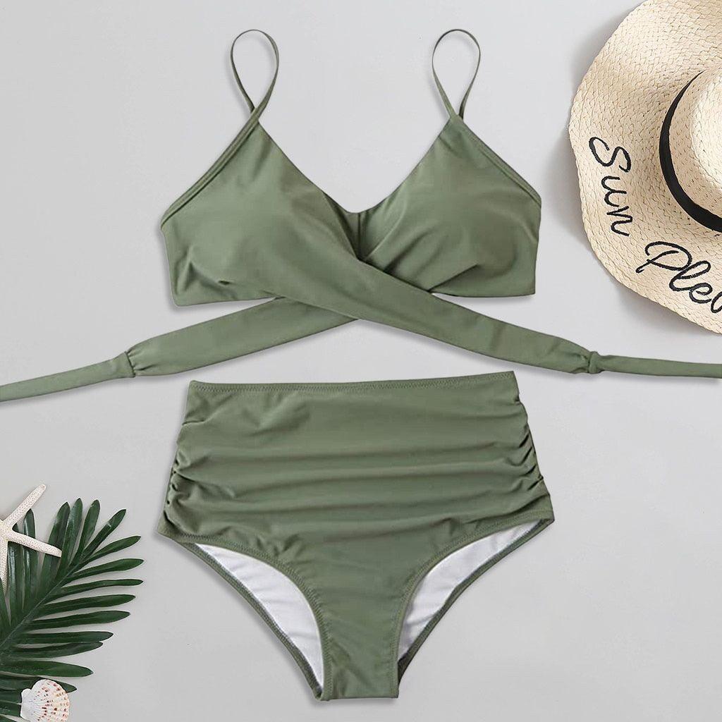 Maillot de Bain Femme Haut Bikini Push Up Echancré Bretelles Maillot de Bain Femme Taille Haute Bikini Twist Devant Hauts de Bikini Lacés Maillots de Bain 2 Pièces Été