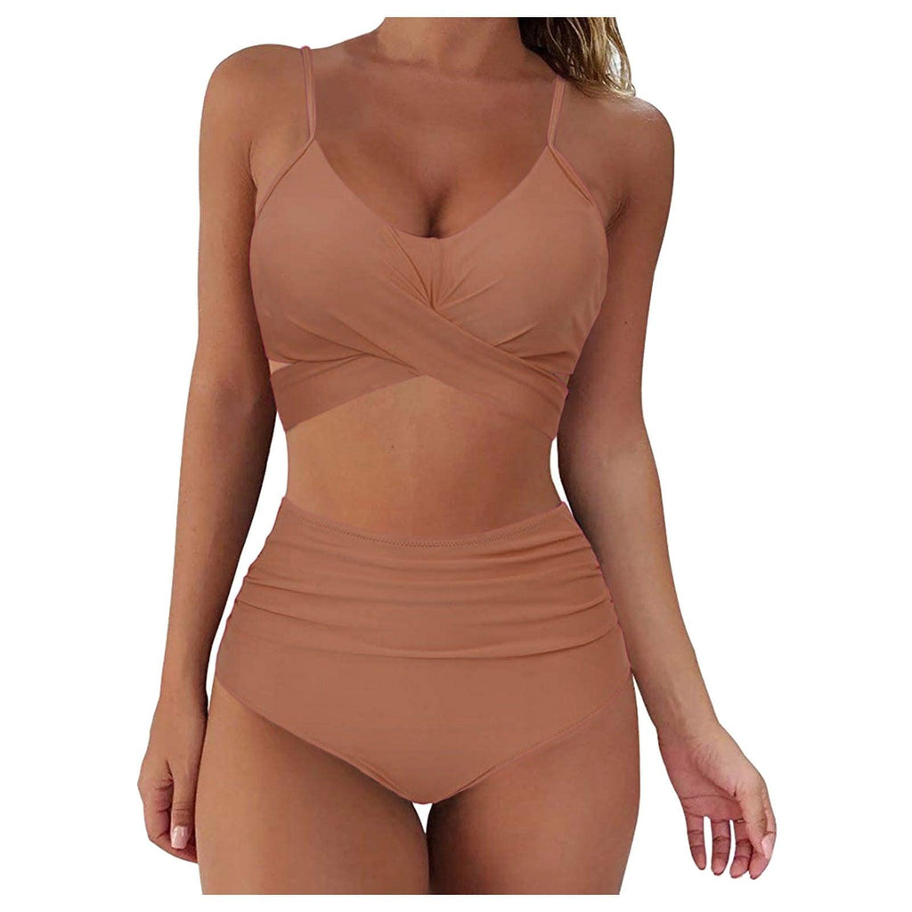 Maillot de Bain Femme Haut Bikini Push Up Echancré Bretelles Maillot de Bain Femme Taille Haute Bikini Twist Devant Hauts de Bikini Lacés Maillots de Bain 2 Pièces Été