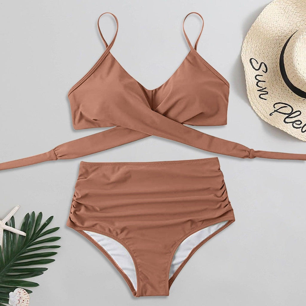 Maillot de Bain Femme Haut Bikini Push Up Echancré Bretelles Maillot de Bain Femme Taille Haute Bikini Twist Devant Hauts de Bikini Lacés Maillots de Bain 2 Pièces Été
